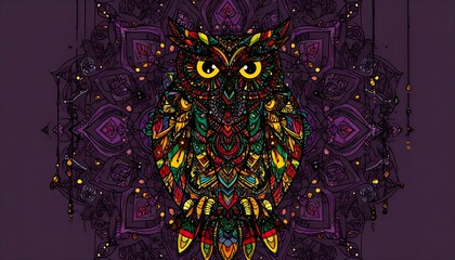 Colorful owl in intricate mandala design