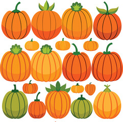 A Collection of Assorted Pumpkins in Various Sizes and Colors