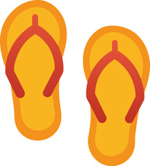A pair of yellow and orange flip flops with red straps
