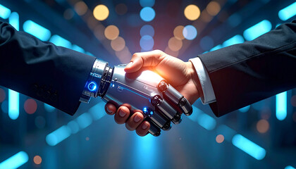 AI Robot Handshake with Human