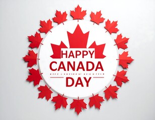 Red maple leaf wreath surrounds a white circle with "Happy Canada Day" text (1)