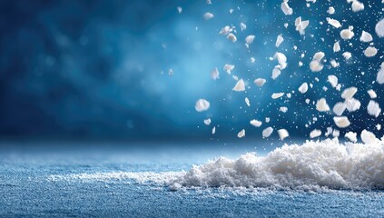Falling snow on dark blue backdrop