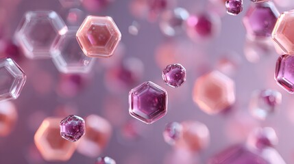 3D Rendering of Hexagonal Molecular Structures in Soft Pink Hues