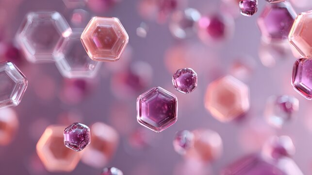 3D Rendering of Hexagonal Molecular Structures in Soft Pink Hues