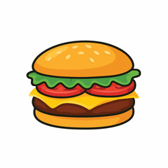 Cartoon Hamburger with Cheese, Lettuce, and Tomato 