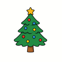 Decorated Christmas Tree with Star and Ornaments