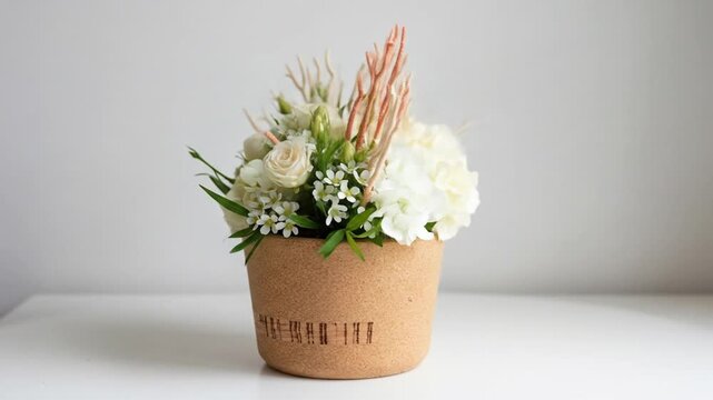Elegant white flower arrangement in pot for home decor floral design and special occasion centerpiece ideas