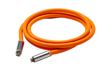 Orange coiled cable with metal connectors