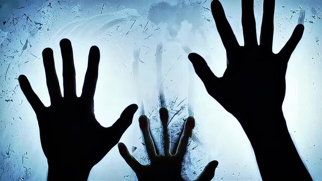 Silhouette of a zombie hand on white background in slow motion
