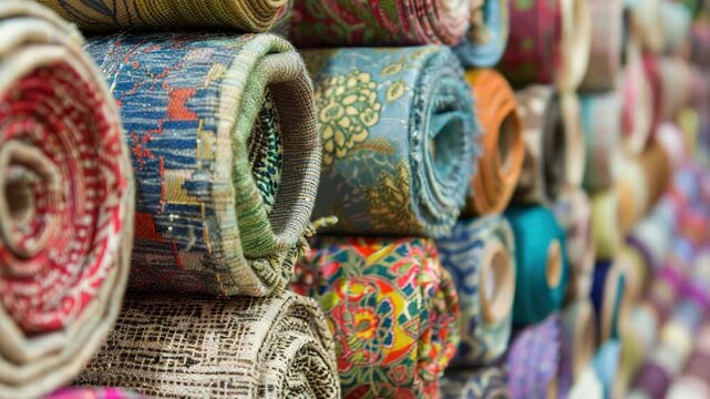 Close-up shot of a stack of colorful fabrics