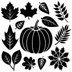 A set Of Autumn Elements, Vector Silhouette Art Elements For Autumn, Autumn silhouette icon set, Spring silhouette icon set