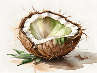 Naklejka premium coconut watercolor on white background