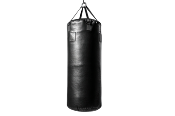 Black punching bag, vertical, hanging