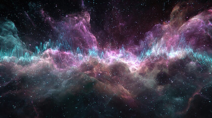 Cosmic nebula colors form an abstract soundwave pulsing with interstellar rhythms.