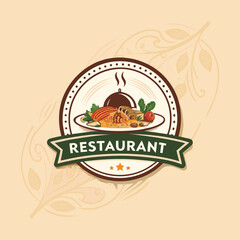 A sophisticated logo for a fine dining restaurant, incorporating an elegant fork and knife design inside a circular badge, with deep red and gold accents for a premium feel
