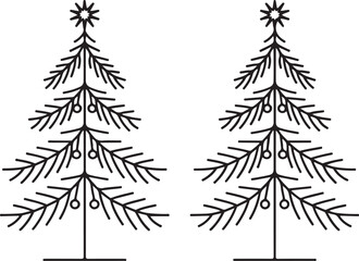 Minimal Winter Tree Icon Pack Stylized Fir Tree, Branch Layers, Star Tip, Ornament Pattern, Grounded Base, Vertical Balance