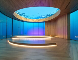 Obraz premium Futuristic Minimal Stage and Modern Keynote Presentation Backgrounds with Neon Lighting in Ultra Realistic 4K