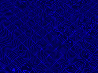 Blue topographic contour map with grid lines.