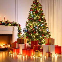 Decorated Christmas tree in living room