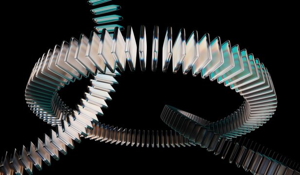 crystal rings with neon green white light texture on abstract black 3D background with glass dispersion holographic. Futuristic digital tech background. 3D illustration