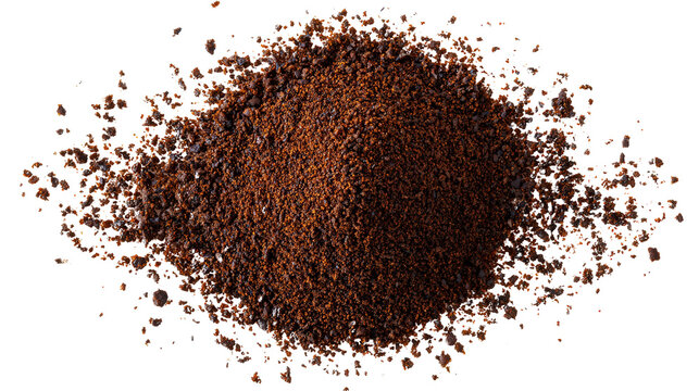 Freshly Roasted Coffee Grounds: A flat lay of freshly roasted coffee grounds with rich brown color, isolated on a Transparent background, PNG file.