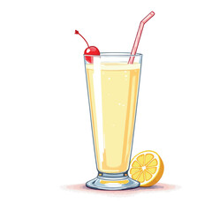 Vsai refreshing lemonade with cherry and straw in a tall glass