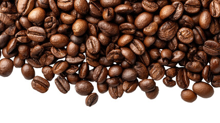 Naklejka premium Freshly Roasted Coffee on White: A flat lay of freshly roasted coffee beans with rich brown color, isolated on a Transparent background, PNG file.