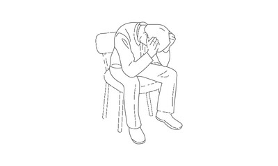 Line Drawing of a Person Sitting with Head in Hands – Minimalist Emotional Posture Sketch in Black and White