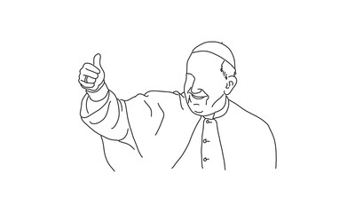 Line Drawing of a Pope Giving a Thumbs Up – Minimalist Religious Sketch in Black and White