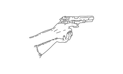 Line Drawing of Hands Holding a Pistol – Minimalist Firearm Sketch in Black and White