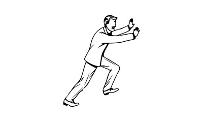 Fototapeta premium Minimalist Line Art of Man in Pushing Action Pose