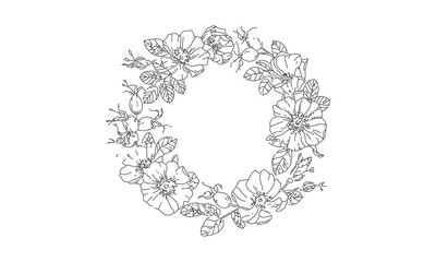 Botanical Floral Wreath Line Art Illustration