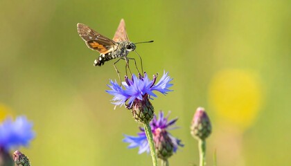 Moth on a vibrant blue flower