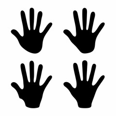 Four black hand silhouettes with palms facing forward and fingers spread apart