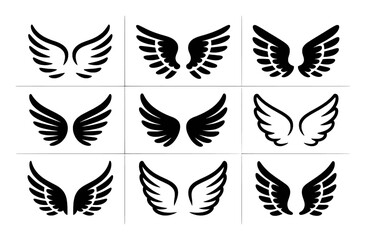 Collection of Black and White Angel Wing Icons and Silhouettes