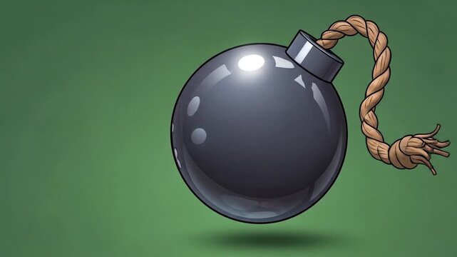 A cartoon-style bomb with a braided fuse against a green background.