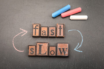 Conceptual contrast between fast and slow illustrated with chalk