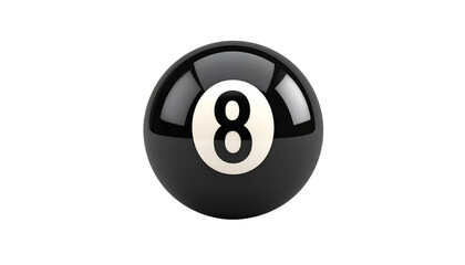 Glossy black eight ball with the number eight on white bg in Png