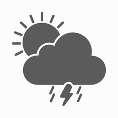 Weather icon with sun behind cloud and rain and lightning in sight