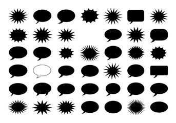 Collection of Black and White Speech Bubbles and Starburst Shapes