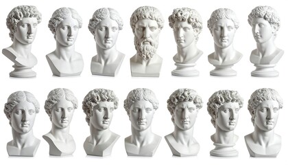 Row of white plaster busts