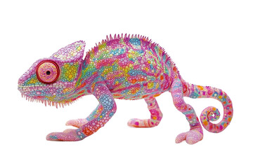 Naklejka premium Brightly Colored Chameleon Isolated on Transparent Background
