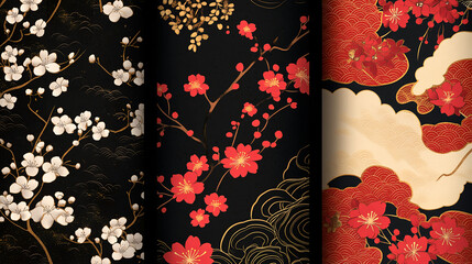Traditional Japanese Floral Textile Patterns with Cherry Blossom Decorative Style background,generative ai