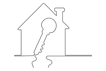 House shape one line drawing minimalist style isolate outline continuous illustration