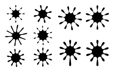 Collection of Black Ink Splatter Shapes on White Background