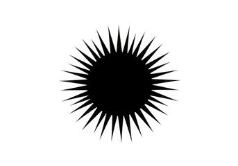 Abstract black sunburst silhouette with sharp rays on white background