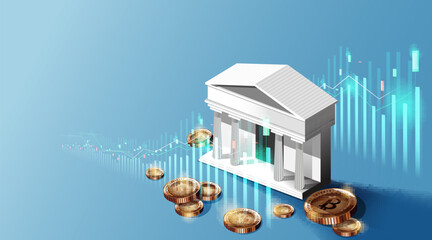 Bitcoin coins and bank background financial future