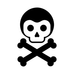 Simple skull with crossbones beneath silhouette vector illustration isolated on clean white background