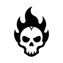 Simple skull silhouette with fire flames behind vector illustration isolated on white background