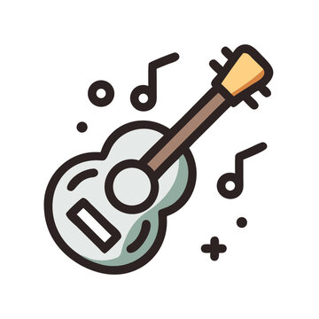 Acoustic guitar with notes in cartoon style for celebration